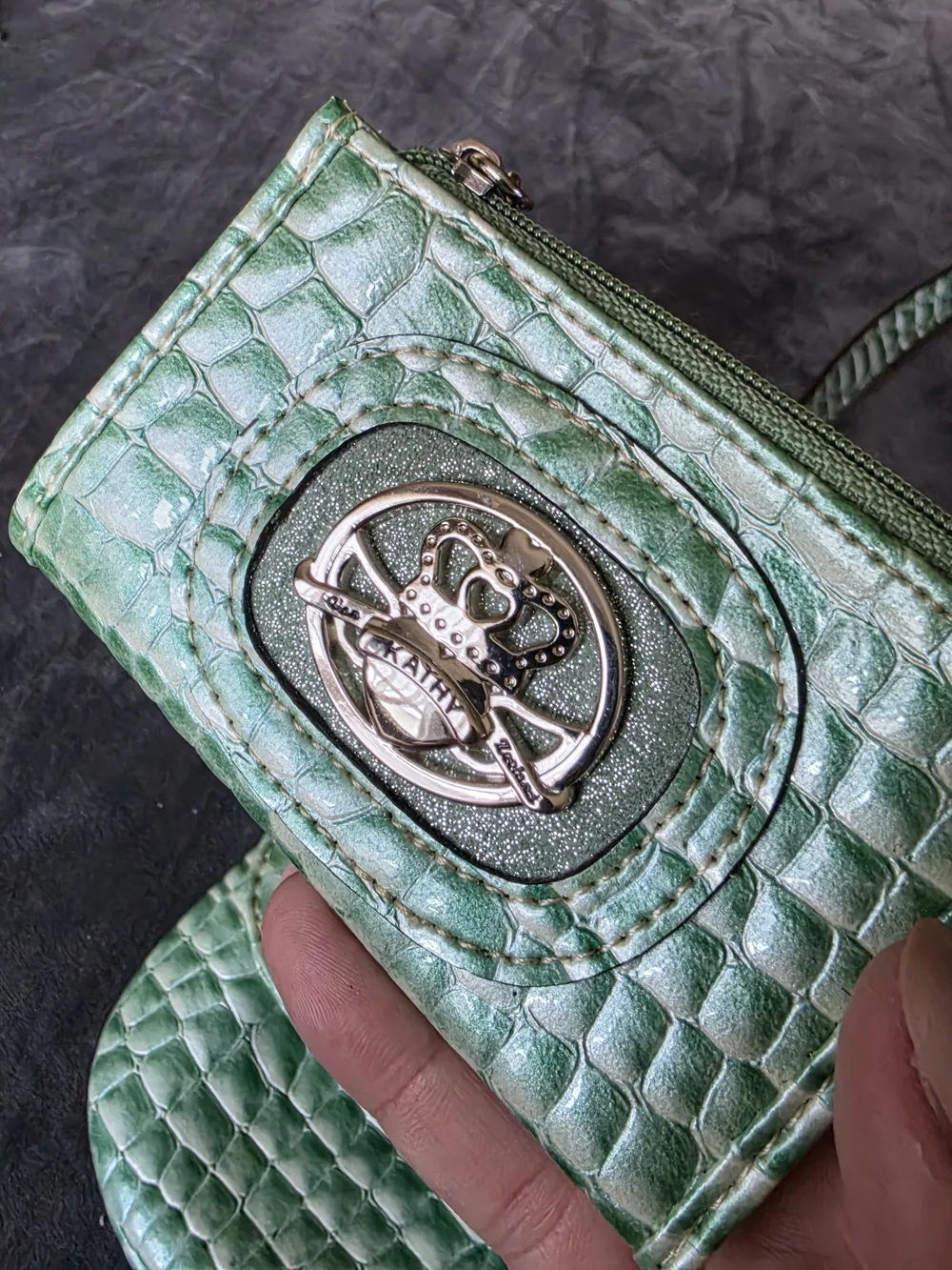 Kathy Van Zeeland Mint Green Croc-Embossed Crossbody with Card Holder